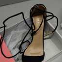 Allegra K Women's Kitten Heel Lace Up Open Toe Sandals, Black, (size 7)