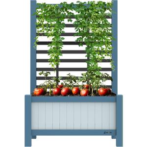 Raised Garden Bed Outdoor, Cedar Wooden Planter Boxes with Trellis, 17.7L x 16.1W x 27.6H Raised Planter Box with Legs for Backyard, Patio, Balcony with Bed Liner (Blue)