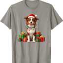 Christmas red and white Border Collie, Santa Hat T-Shirt, Red, XL