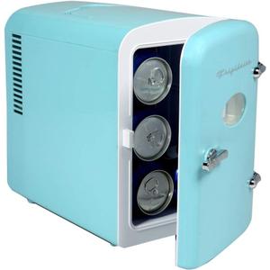 Frigidaire Retro Mini Personal Fridge Cooler, Holds up to 9 Cans, Portable for Car, Office, Bedroom, Dorm Room, or Cabin, Includes 110V AC and 12V DC cords - 11.8"D x 7.1"W x 10.1"H, Blue