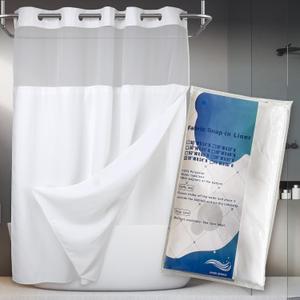 River Dream No Hook Shower Curtain with Snap Liner + Snap-in Fabric Liner Replacement