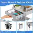 Sunally 3 Tier Rolling Cart with Drawer, Bathroom Storage Organizer with 2 Lockable Wheels, Multifunctional Rolling Storage Cart for Bathroom, Kitchen, Office, Craft, Makeup, Baby Essentials, Gray