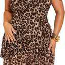 GORGLITTER Women's Plus Size Dress Sexy Club Birthday Cheetah Leopard Cocktail Asymmetrical Mini Dress Going Out Outfits XXL