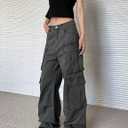 Baggy Cargo Pants for Women Men High Waisted Y2k Hip Hop Grunge Pants with Pockets Casual Streetwear Grey-L 