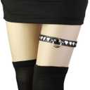 3 x 2PCs Adjustable O-Ring Leg Garter, Elastic Punk Studded Heart Thigh Garters for Women Parties, Black