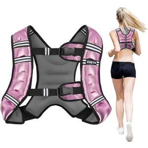 Weighted Vest, 6lb/8lb/12lb/16lb/20lb/25lb/30lb Weight Vest with Reflective Stripe, Weighted Vest for Men Women Workout Equipment for Strength Training, Running, Jogging, Fitness, Weight Loss (PU-Pink)