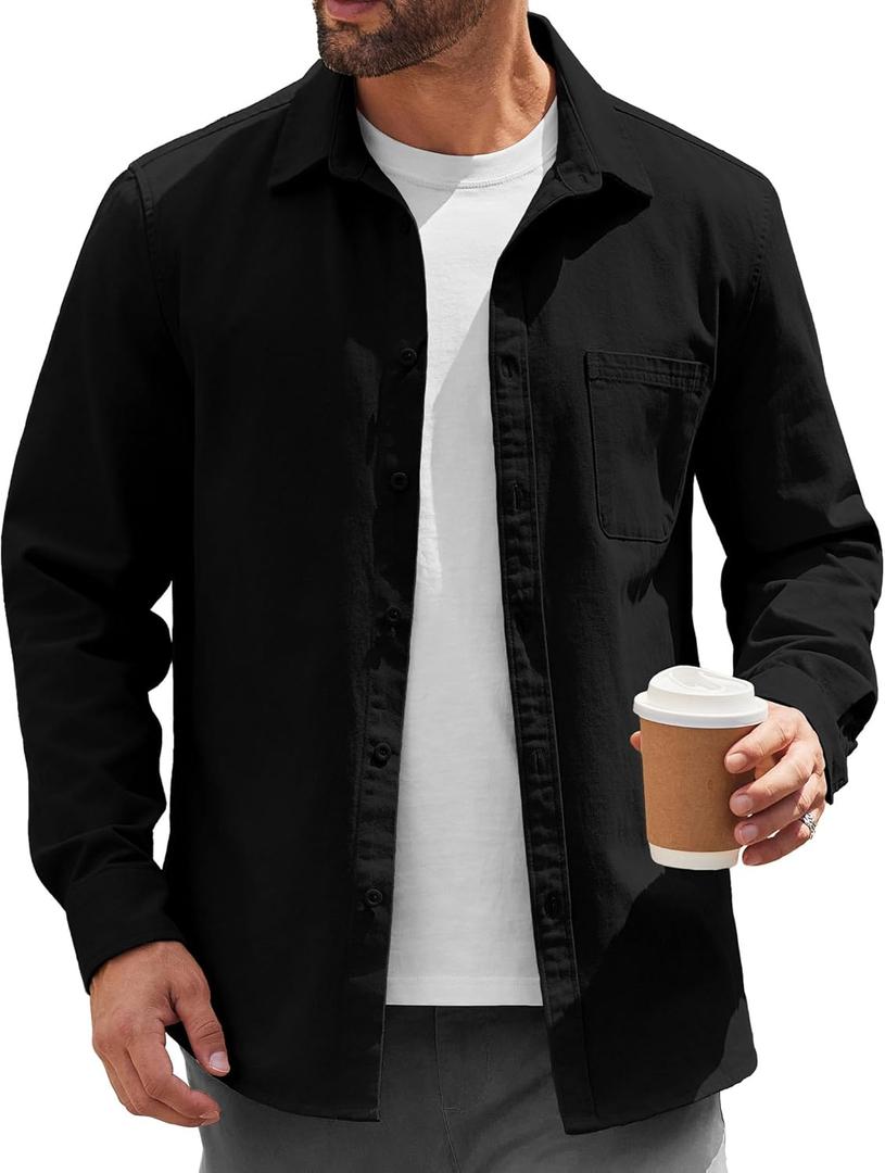 COOFANDY Mens Lightweight Button Down Shirt Jacket Casual Shacket Overshirt (Black)