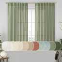 LAMIT Semi Sheer Linen Curtains 45 Inches Long 2 Panels, Sage Green Light Filtering Panels Back Tab and Rod Pocket Neutral Drapes for Kitchen/Window/Bedroom, 52 x 45 Inch (52"W x 45"L (Pack of 2))