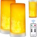 LED Flame Effect Light, Upgraded Flame Lamp 4 Modes USB Rechargeable Fire Lights with Remote & Timer, Waterproof Pillar Flickering Lanterns for Bathroom Patio Wedding Halloween Home Decor 2 Pack