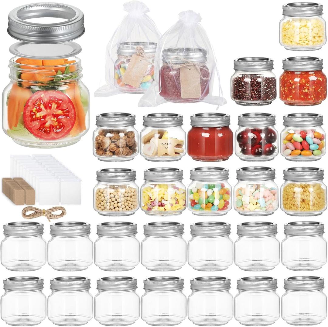 Mason Jars 8ozSmall Mason Jars Canning Jars with Airtight Metal Covers for Jam, Honey, Spices,Candle Wedding Favors, Food Storage & DIY Crafts (30 pack) (Silver)
