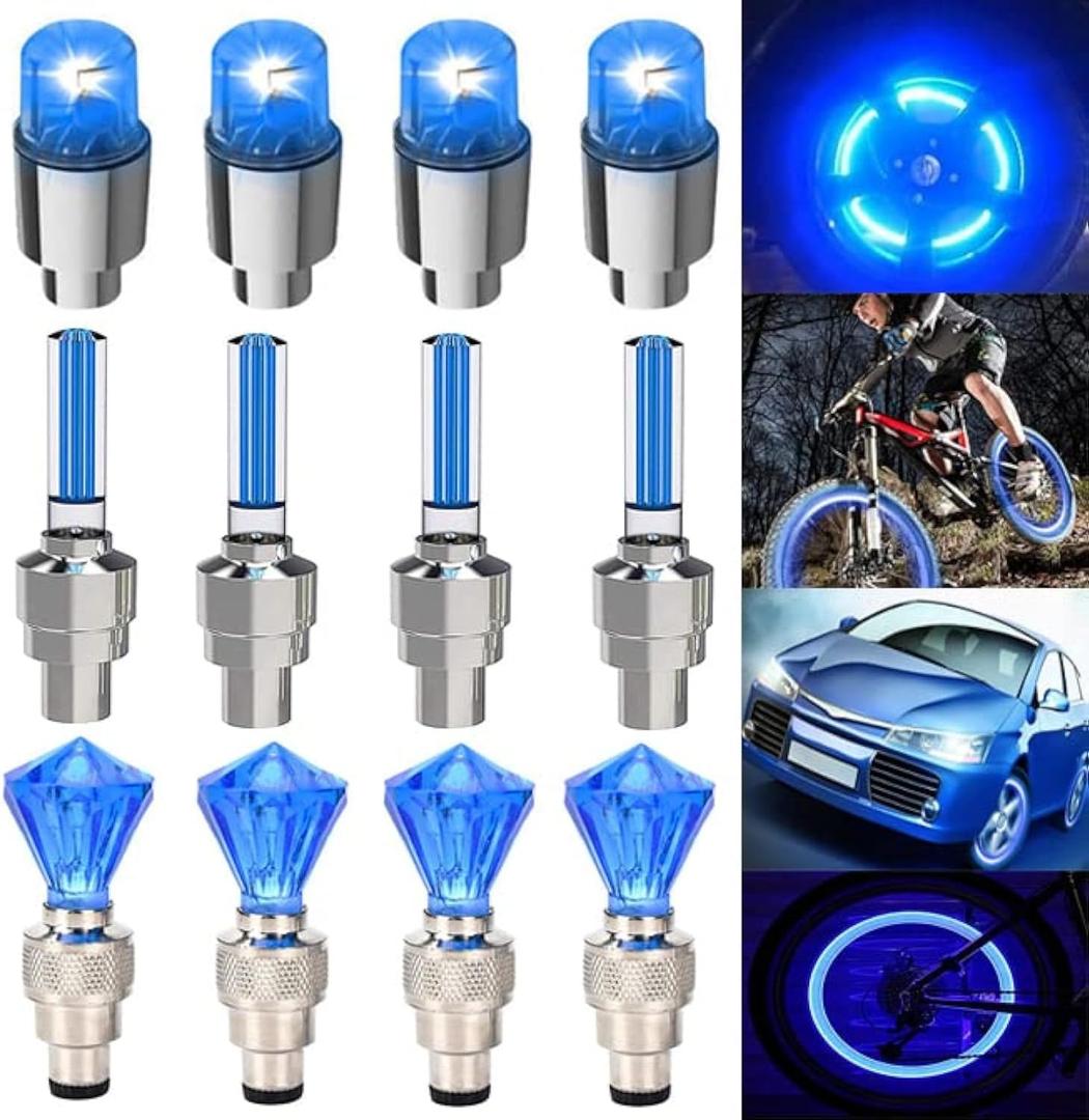 12PCS LED Flash Tyre Wheel Valve Cap Light for Car Bike Motor Wheel Tire Light (Blue)