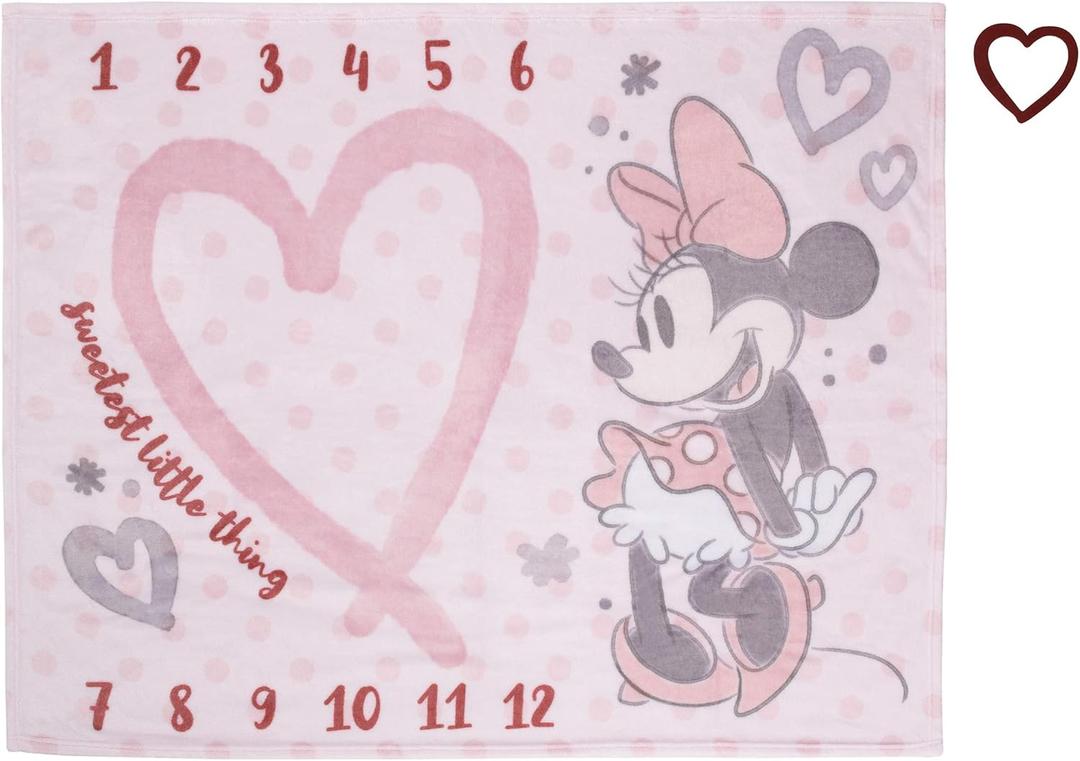 Disney Minnie Mouse Pink, Rose, Black & White Super Soft Milestone Baby Blanket, Pink, White, Black, Raspberry, 40x50 Inch (Pack of 1)