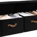 StorageWorks Fabric Storage Bins with Lid, Decorative Storage Boxes for Shelves, Stackable Closet Organizer Basket with Handles, Large, Black, 2-Pack