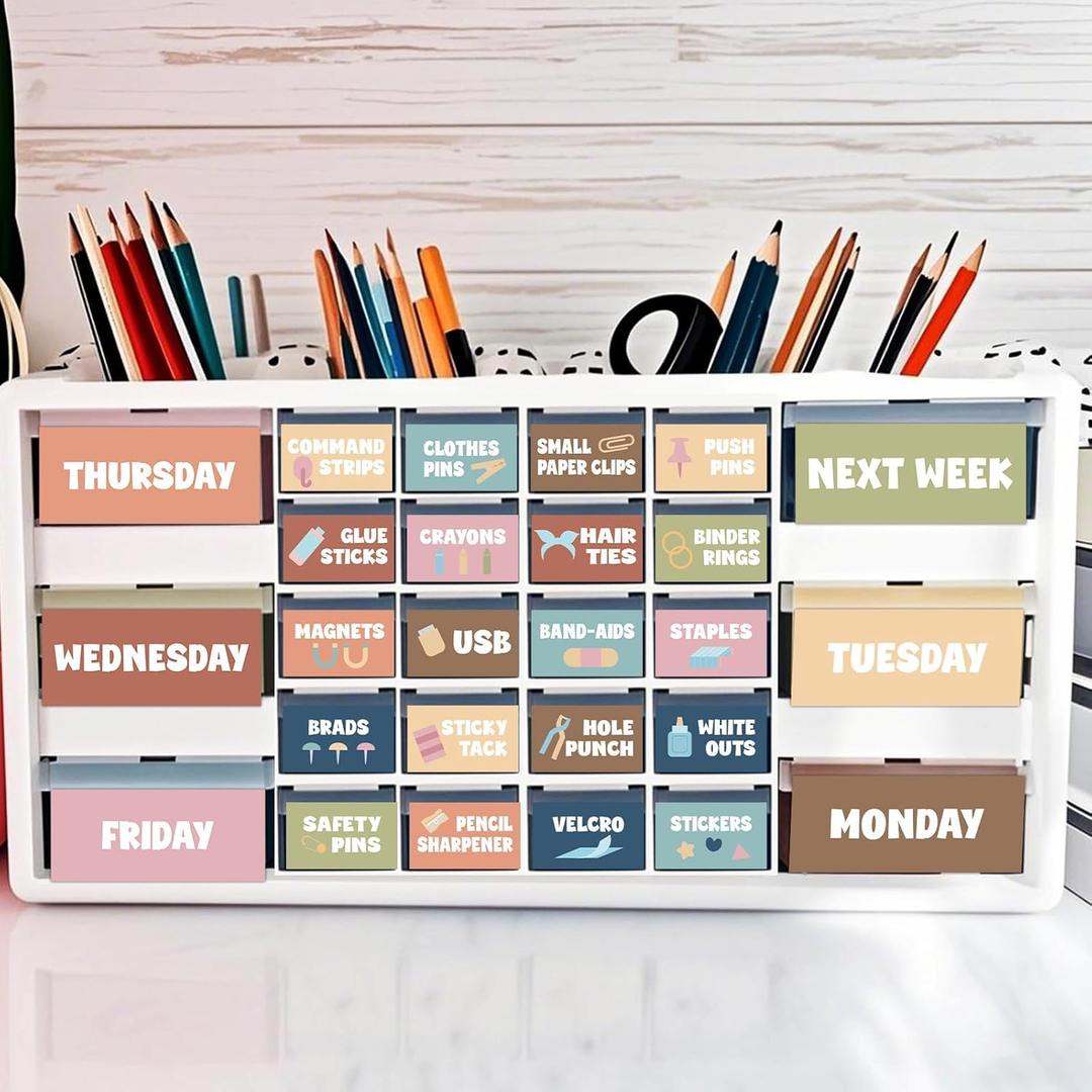 gisgfim 48Pcs Boho Teacher Toolbox Labels Classroom Decoration Self-Adhesive Toolbox Stickers Boho Tool Box Storage Decal Colorful Organizer Container Decor for Back to School Teacher Supplies