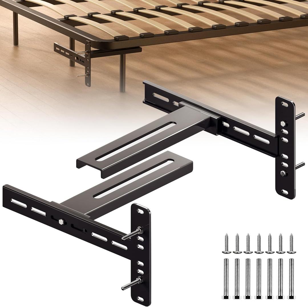 2 Pack Solid Steel Headboard Brackets for Metal Bed Frame Adjustable Bed Brackets for Headboard with Footboard Extension Kit Fit Twin/Full/Queen/King (Black)