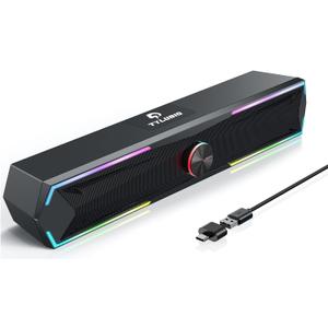 Tylubio Computer Speakers for Pc Desktop with Clear Sound, Flowing LED PC Speaker for Computer Desktop Laptop Monitor, Bluetooth & USB Input - Black