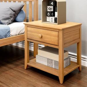 Plank+Beam Classic Nightstand with Shelf and 1 Drawer, Pecan | Exceptional Craftsmanship, Enhanced Durability, Solid Wood, 17.5" X 23" X 23"