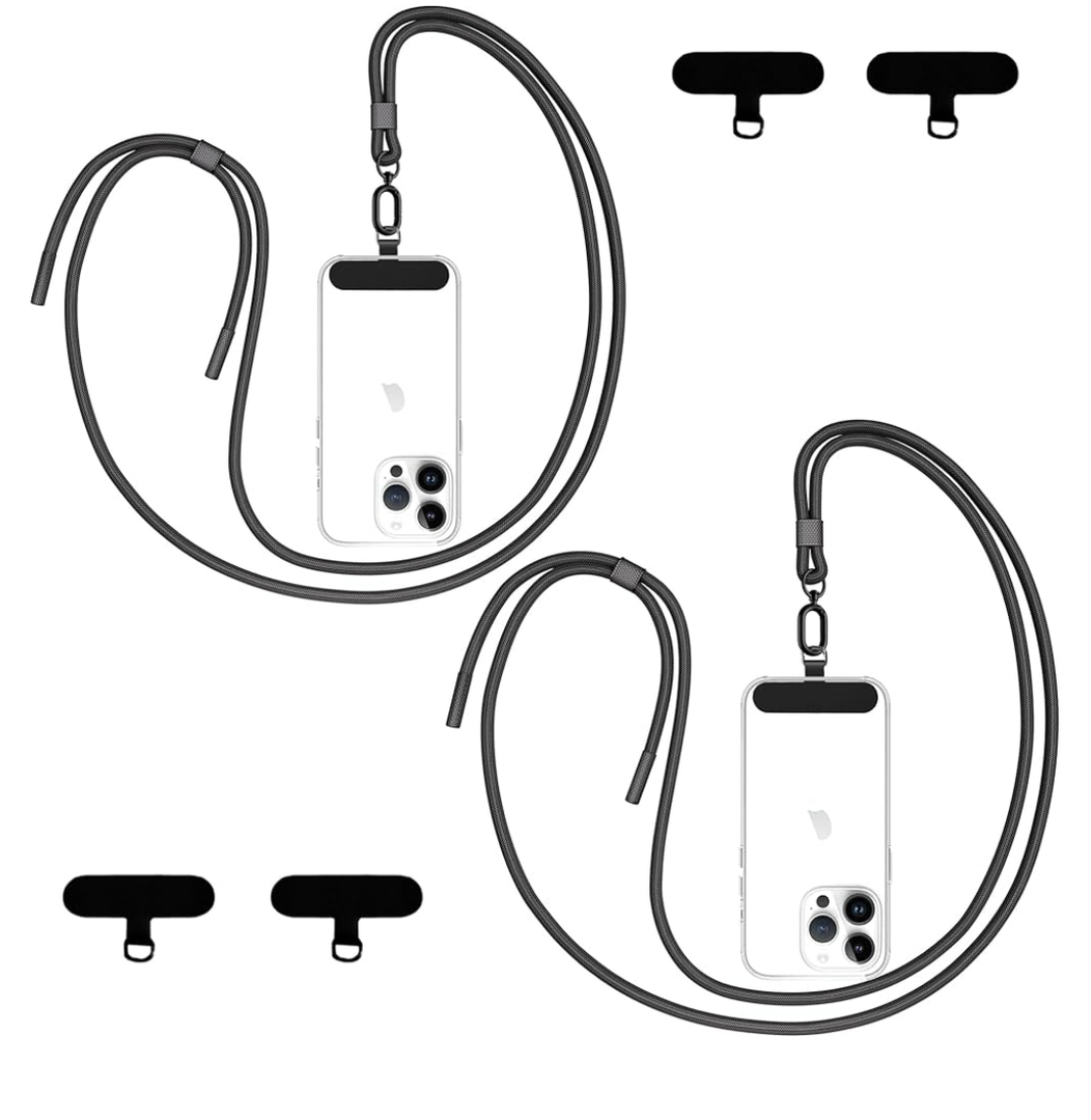 Phone Lanyard 2 Pack - Universal Crossbody Neck Strap with 4 Pads Durable Adjustable Nylon Phone Lanyard for iPhone Samsung and More Black