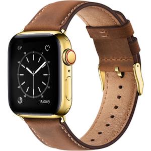 SUNFWR Leather Bands Compatible with Apple Watch Band 41mm 40mm 38mm 42mm(series 11 10) for Men Women, Top Grain Genuine Leather Replacement Strap for iWatch SE 3 2 1, Series 11 10 9 8 7 6 5 4 3 2 1