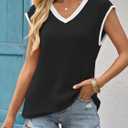 Imily Bela Summer Cap Sleeve Sweater Vest for Women Casual V Neck Sleeveless Knit Pullover Tank Tops 2025 Spring Shirts (Small, Black)