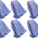 String Mop Heads Replacement Heavy Duty Commercial Grade Blue Cotton Looped End Wet Industrial Cleaning Mop Head Refills (6, Medium) (6 Pieces Pack)