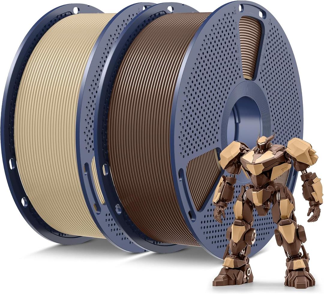 SUNLU PLA 3D Printer Filament, Neatly Wound PLA Filament 1.75 mm, Dimensional Accuracy +/- 0.02mm, Good Vacuum Packaging Consumables, PLA 2kg in Total, 1kg per Spool, Pack of 2,Oak+Coffee Brown