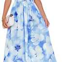 ZESICA Women's 2025 Boho Floral Sleeveless Maxi Dress Ruffle One Shoulder Elatsic High Waist Beach Party Long Dresses, Light Blue,  XL