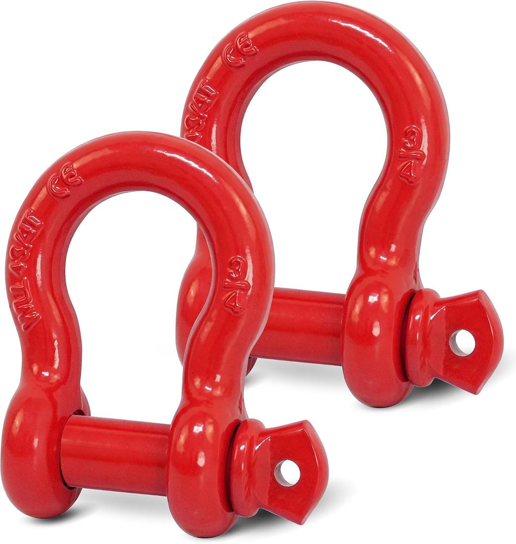 2 Pack Red D Ring Recovery Shackles 3/4" with 7/8" Screw Pin | 57,000 lbs Break Strength Heavy Duty Tow Shackles for Winch, Off Road Jeep, Truck, SUV, ATV, UTV
