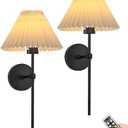 Battery Operated Wall Sconces Set of Two,Rechargeable Wall Lights with Timer,Indoor Non Hardwired Wall Lamp Light Fixtures Black with White Fabric Shade for Bedroom Living Room Bathroom