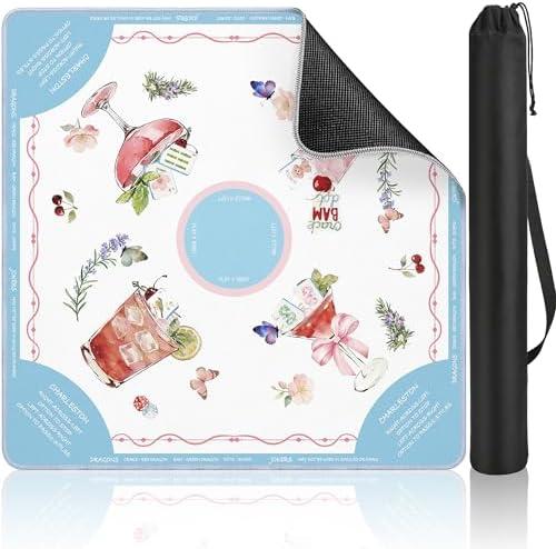 Puresora Mahjong Mat Mah Jong Table Mat Accessories, 31.5"x31.5", Cocktail | Portable, Neoprene Majong Mat with Instructions, Chinoiserie Mahjong Gifts for Women, Non-Slip Rubber Pad