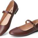 Trary Mary Jane Ballet Flats, Black Flats for Women, Ankle Strap Dressy Comfortable Flats (8, Coffee)