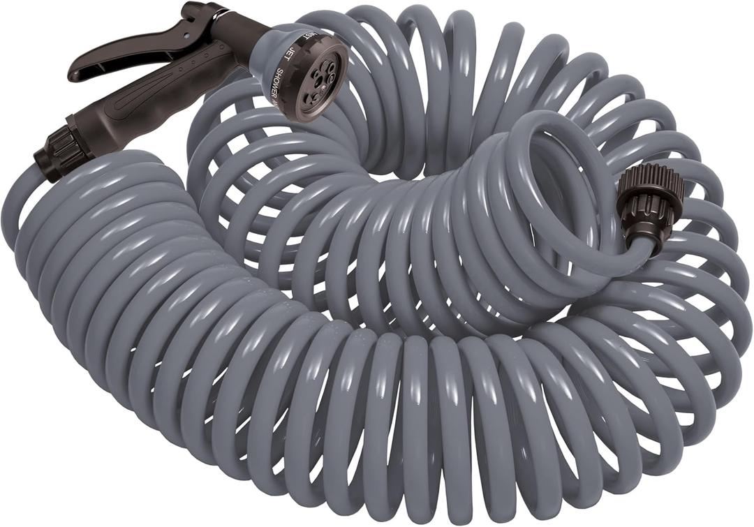 Orbit 27560 Coil Garden Hose, 50 Feet, with 8-Pattern Hose Nozzle (Gray)