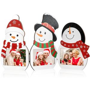2025 Christmas Picture Frame, 4 x 6 Snowman Wooden Picture Frame, 3 Hinge Decorative Xmas Holiday Gift for Winter Home Table Tabletop Display Home Indoor Fireplace Party