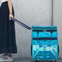 Reusable Grocery Bag On Wheels, Shopping Trolley, Rolling Tote with 8 Pockets and Zipper Cover, Foldable, Heavy Duty Handles, Carries Up to 46 LBS (Medium, Glitter Blue)