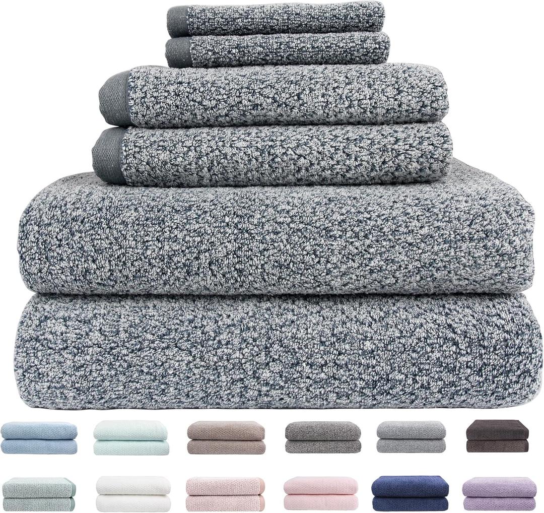 Everplush Diamond Jacquard 6 Pieces Bath Towel Set, Luxury Super Soft Oversized Towels, Highly Absorbent Diamond Jacquard Quick Dry Bath Towel for Bathroom Dusk