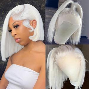 Platinum Blonde 13x6 Human Hair Bob Wigs HD Lace Frontal Breathable Hair Pre Plucked Transparent 180% Density White Blonde Bob Wigs for Woman 16 Inch Glueless Platinum Blonde Bob Wig Bleached Knots