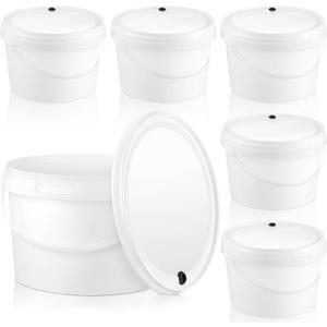 Hushee 6 Pcs 1 Gallon Round Fermentation Bucket with Lid - BPA Free Fermenting Bucket for Beer, Wine, Mead, Cider