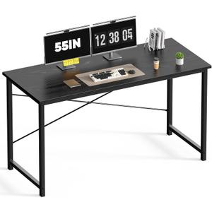 DUMOS 55 Inch Small Computer Desk for Home Office, Modern Study Work Table Simple Style for Bedroom, WritInchg Desks with X-Shaped ReInchforcement, Black