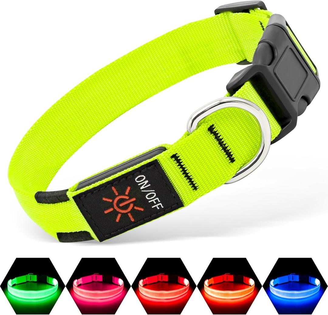 Illumifun LED Collar for Small Dogs, USB Rechargeable Light Up Dog Collars, Flashing Pet Safety Light Glow in The Dark (Green, Small)