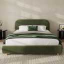 Modern Velvet Fabric Upholstered Platform Bed Frame with Curved Headboard Modern Stylish Design, No Box Spring Needed Comfortable Durable Bedroom Furniture Easy Assembly (Queen+Olive Green)