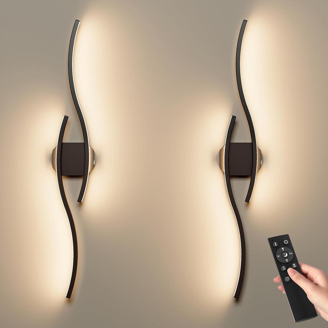 hunhun Battery Operated Wall Sconces Set of Two, Wireless Wall Sconce with Remote Control, Black Rechargeable Sconces 3000K-6500K, RGB Dimmable Wall Lights for Living Room, Hallway, Bedroom (2 Pack)