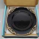 MAONAME Black Charger Plates with Gold Rim, Round Antique Plate Chargers for Dinner Plates, 13" Plastic Charger for Wedding Table Setting, Set of 6
