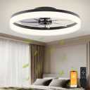 VOLISUN Low Profile Ceiling Fans with Lights and Remote, 23.6in Flush Mount Ceiling Fans with Light, 3000K-6500K Dimmable Fandelier LED Fan Light, Bladeless Ceiling Fan with Lights for Bedroom (Black)