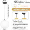 KoKo&Yukina 10" Globe Pendant Light Black Mid Century Pendant Light Mid Century Adjustable Hanging Light Fixture Matte Black Finished with Milk Glass Lampshade for Dining Room Bedroom Kitchen Island