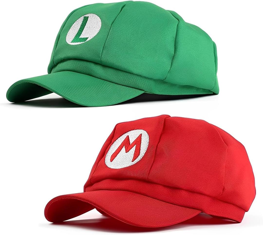 2pack Costume Hats Anime Halloween Copslay Unisex Adult Cosplay Cap (Red and Green)