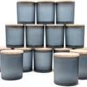 10 OZ Thick Candle Jars for Making Candles 12 Pcs, Empty Jars with Wood Lids for Candle Making, Sample Container, Frosted Grey