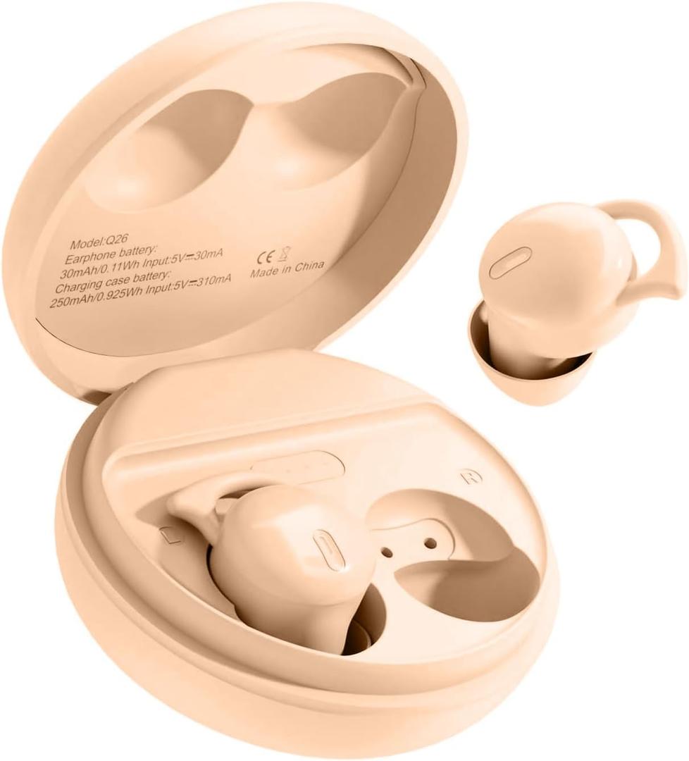 Sleep Headphones,Invisible Sleep Earbuds for Side Sleepers,Small Comfortable Fit Noise Blocking Sleep Ear Buds,Bluetooth 5.3 Wireless Earbuds, in-Ear Mini Earphones for Sleeping - Beige