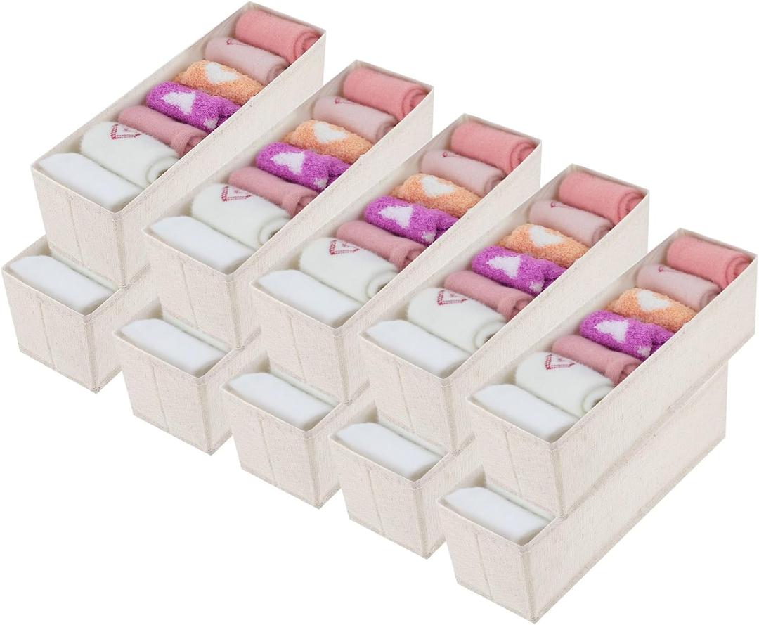 10 Pcs Mini Foldable Clothes Drawer Organizer, Fabric Drawer Organizer for Nursery, Small Drawers Fabric Organizers for Clothing, Sock Underwear Bra Belt Tie Scarves Drawers, Light Beige