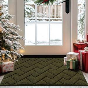 hicorfe Front Door Mat Outside Entrance,20"x31.5" Absorbent Muddy Dirt Resist Welcome Door Mats Outdoor Indoor,Stain and Fade Resistant,Non Slip Backing Entry Mat Doormat for Entryway(Oliver Green)
