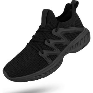 Pujcs Men's Slip on Walking Shoes Lightweight Breathable Non Slip Running Shoes Athletic Gym Tennis Shoes Sneakers for Men (9, Black)